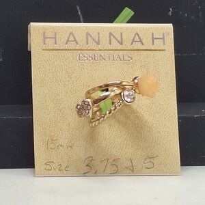 Hannah Essentials Goldtone Cream Flower Heart With Rhinestones Ring 3.75 & 5